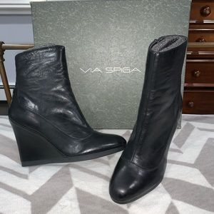 Via Spiga Wedge Black Leather Bootie